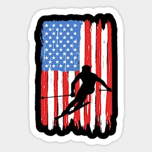 American Flag Skiing Graphic Sticker